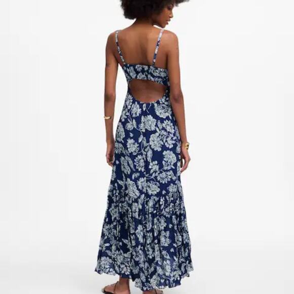 NEW Madewell Textured Slip Navy Floral Maxi Dress - Picture 4 of 15